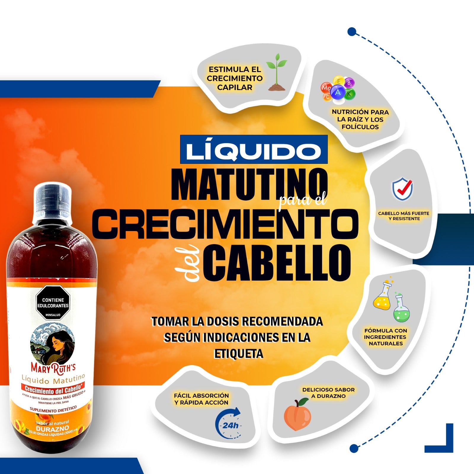 Suplemento Líquido Matutino para el Crecimiento del Cabello